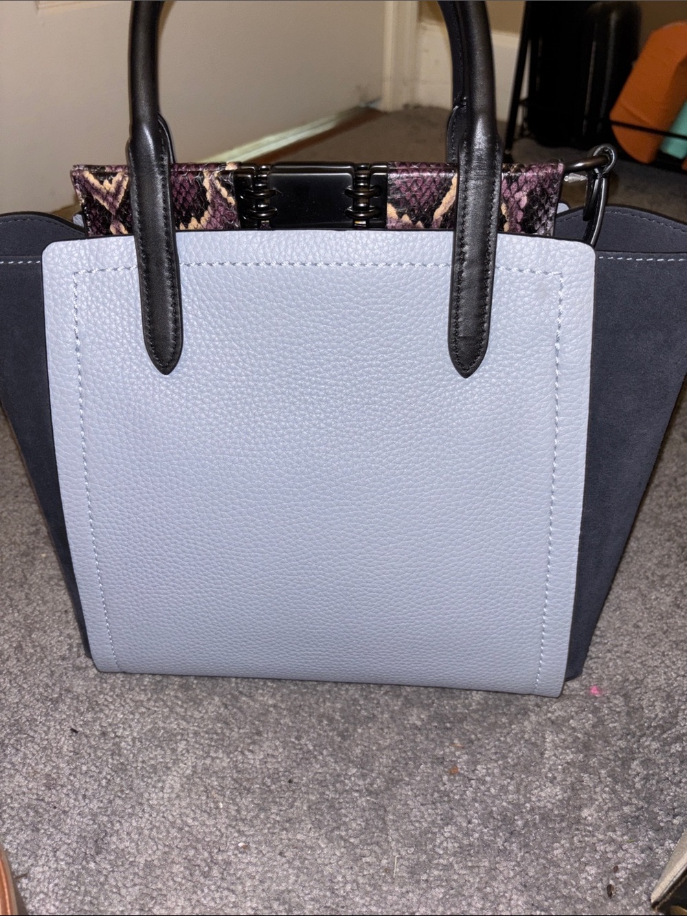 Coach Leather Top-Handle Tote in Light Blue and Dark Blue - Picture 7 of 16